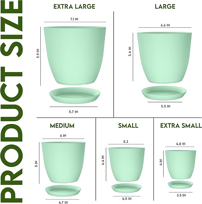 Utopia Home - Plant Pots Indoor - 7/6.6/6/5.3/4.8 Inches Home Decor Flower Pots - Image 2