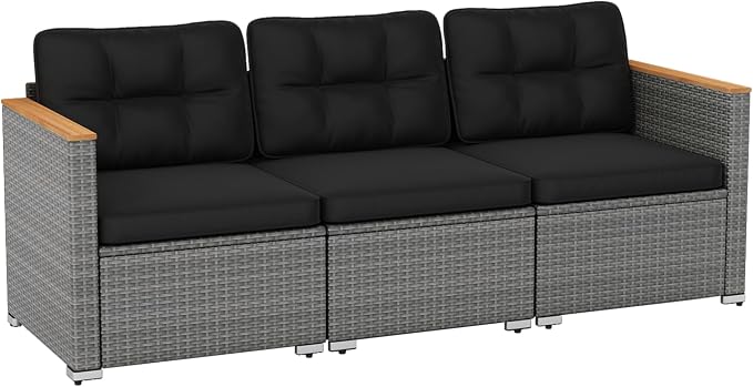 Tangkula 3-Seat Patio Wicker Couch Sofa, Outdoor 3 Seater Rattan Furniture Set by TANGKULA