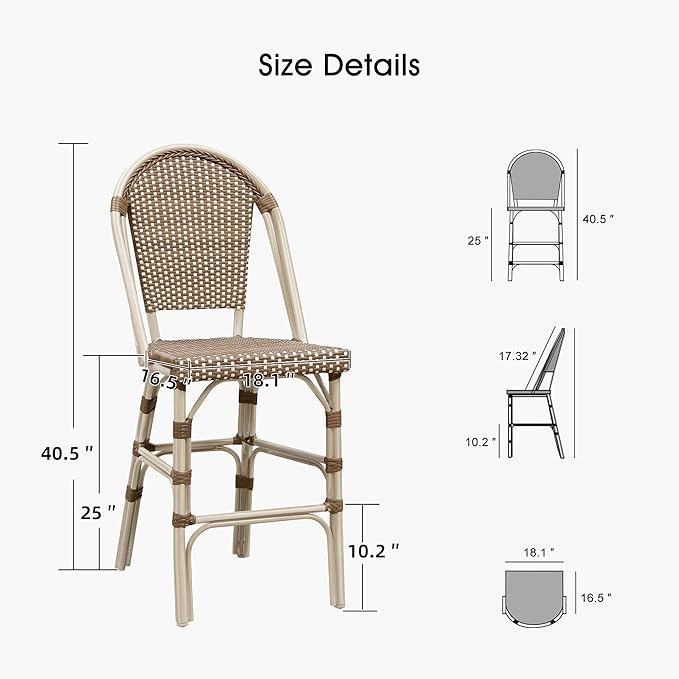 PURPLE LEAF French Counter Height Bar Stool Set of 2 25" White Print Finish - Image 6