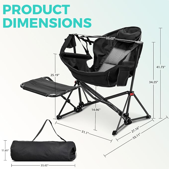 Ainfox Hammock Chair with Footrest, Oversized Swinging Portable Folding Camping - Image 2