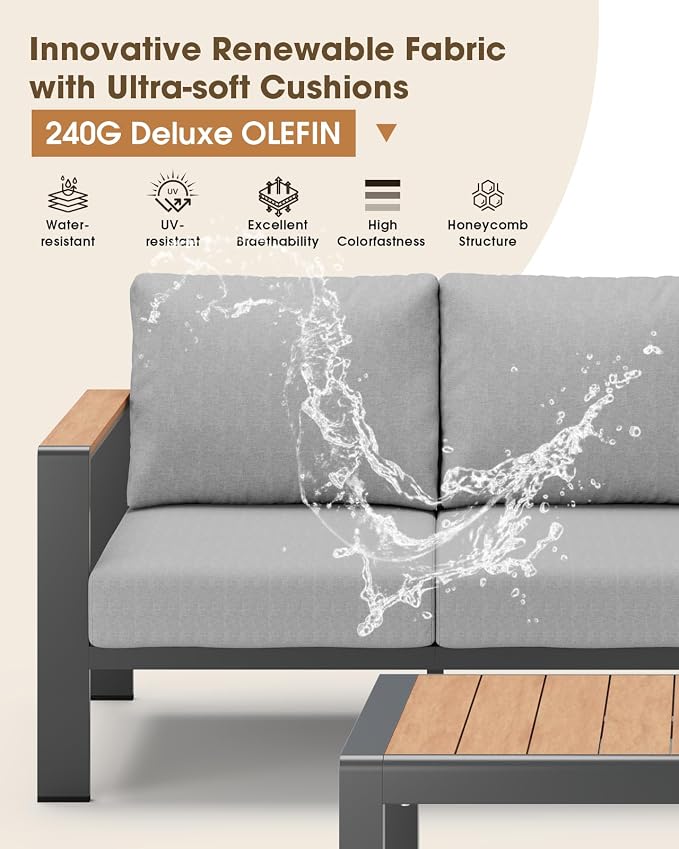 Aluminum Outdoor Patio Furniture 3 Seats, All-Weather Outdoor Patio Sofa - Image 4