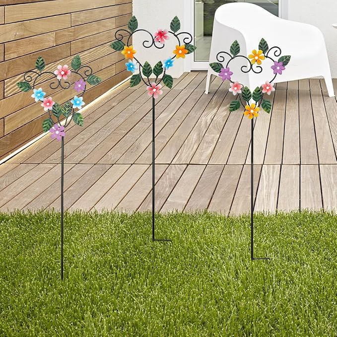 Metal Flowers Decorative Garden Stakes, 22.1 ''H Heart Shape Metal Flowers - Image 6