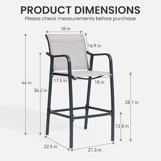 Crestlive Outdoor Bar Stools Set of 2, 500 lb Capacity Metal Patio Bar Chairs - Image 3