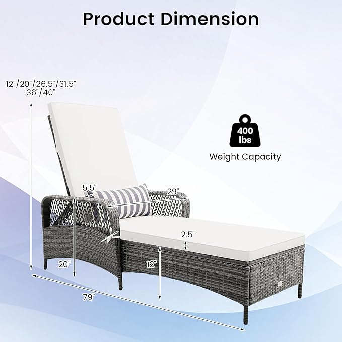 COSTWAY PE Rattan Chaise Lounge Chair, 6 Gear Adjustable Recliner - Image 3