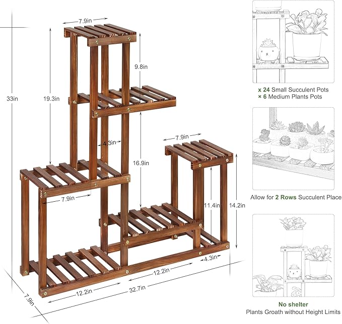 Wood Plant Stand Indoor Outdoor Multi Tiered Corner Plant Shelf Holder High Low - Image 2