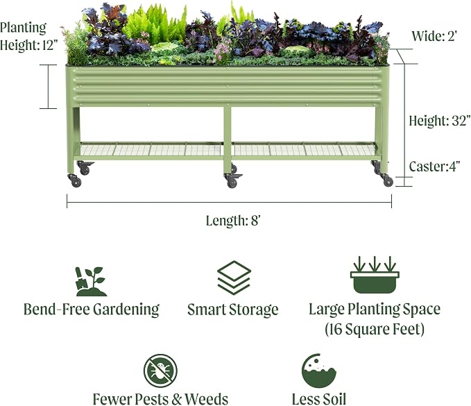 Rolling Elevated Raised Garden Bed-V Series, 1400 Lbs Weight Capacity, Outdoor - Image 2