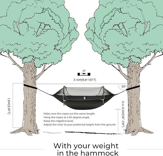 Camping Hammock Tent with Mosquito Net & RainFly, 3 in 1 Waterproof Lightweight - Image 3