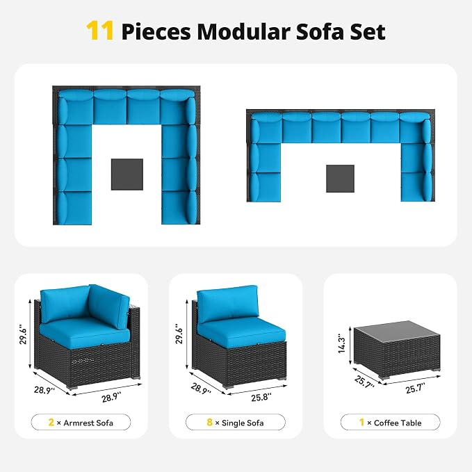 Aoxun Patio Furniture Set, 11 Piece Outdoor Sectional Sofas - Image 7