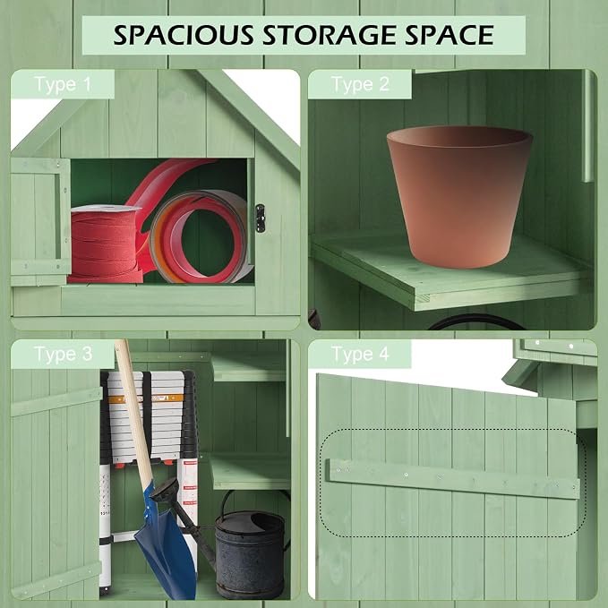 Outvita Outdoor Storage Cabinet, 70in Wooden Vertical Garden Tools Shed - Image 2