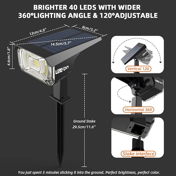 Solar Lights Outdoor Waterproof Landscape Lights, 40 LEDs Solar Spot Lights - Image 6
