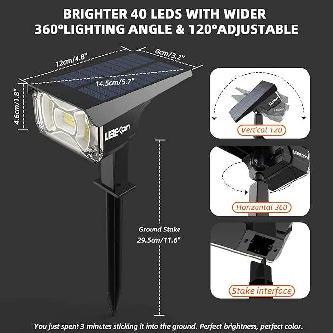 Solar Spot Lights Outdoor, 40 LEDs Solar Outdoor Waterproof Landscape Lights - Image 6