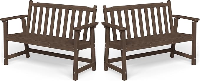 Ciokea 48" Outdoor Bench Set of 2, HDPE Weatherproof Garden Bench, 2-Person by CIOKEA