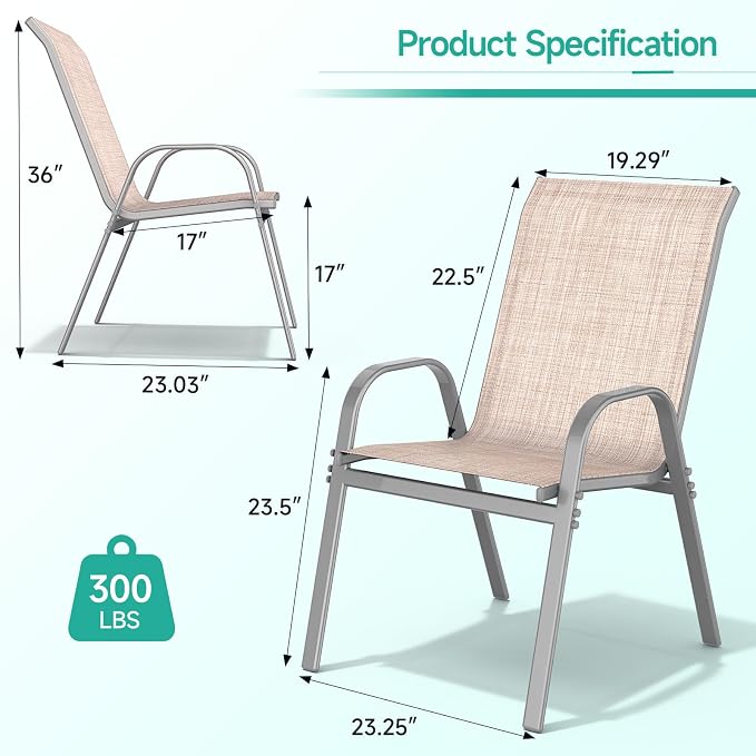Patio Chairs Set of 2, Easily Set Up Stackable Outdoor Dining Chairs - Image 3