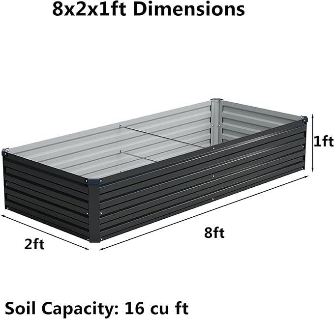 8x2x1 ft Galvanized Raised Garden Bed, Outdoor Planter Box Metal Patio Kit - Image 2