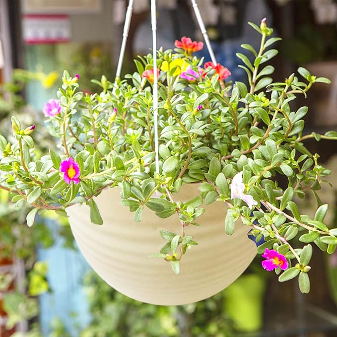 7 Pack 8 Inch Plastic Self-Watering Hanging Planters, Colorful Garden Flower - Image 7