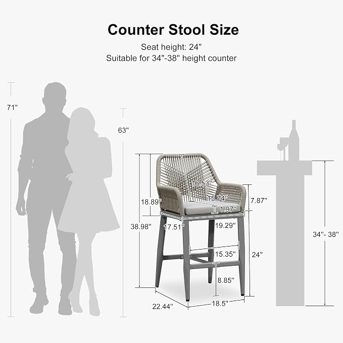 PURPLE LEAF Outdoor 24" Counter Height Bar Stools Chair Set of 2, All Weather - Image 3