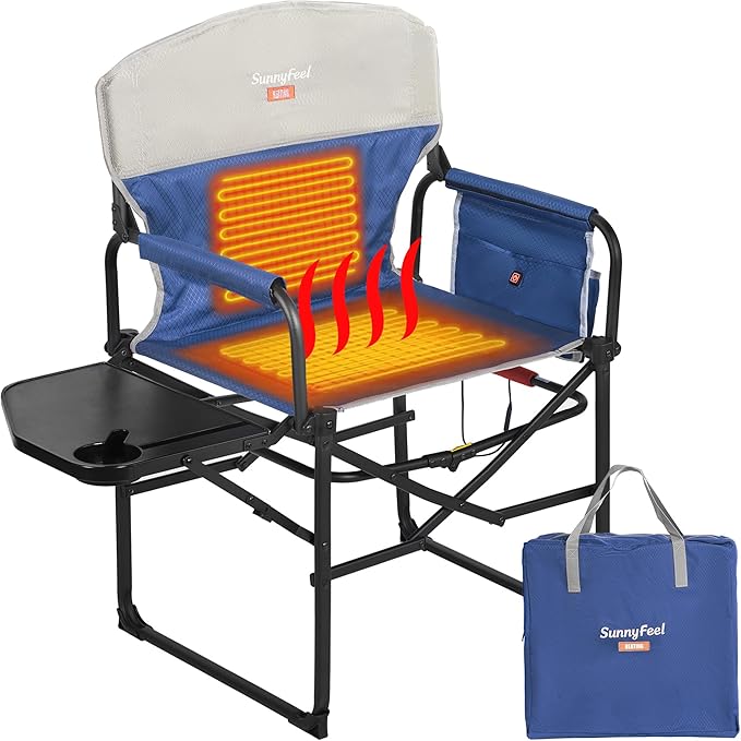 SUNNYFEEL Heated Camping Directors Chair, Heavy Duty, Oversized Outdoor by SunnyFeelCamping