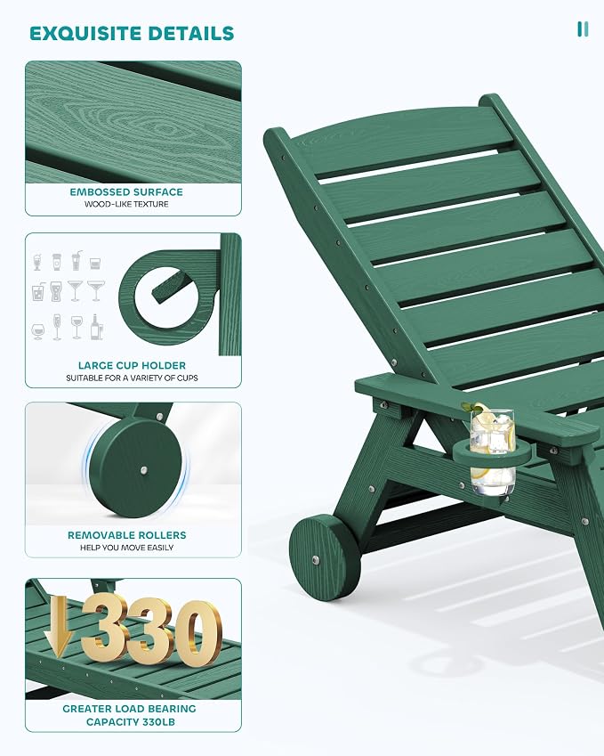 SERWALL Patio Chaise Lounge Chair, Poly Lounge Chair - Image 4