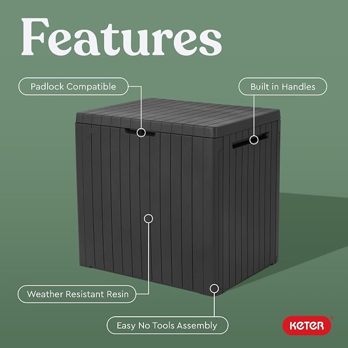 Keter City 30 Gallon Resin Outdoor Storage Box & Patio Side Table - Image 3