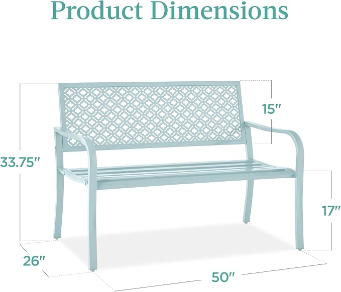 Best Choice Products Outdoor Bench 2-Person Metal Steel Benches Furniture - Image 2