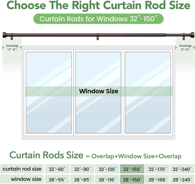 Curtain Rods for Windows 72 to 144, 1 Inch Adjustable Heavy Duty Long Window - Image 7