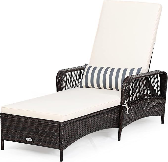 Tangkula Wicker Chaise Lounge Outdoor Set of 2, Patio Rattan Reclining Chaise - Image 9