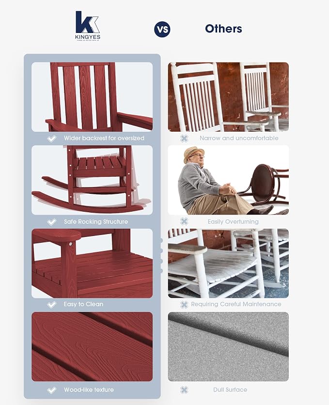 KINGYES Oversized Outdoor Rocking Chair, All-Weather Patio Rocking Chairs - Image 7