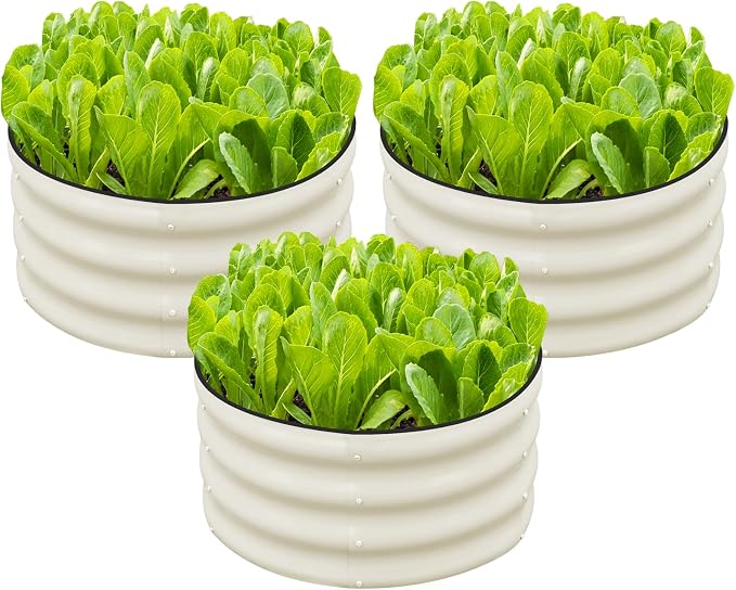 SnugNiture 3 Pcs 2x2x1ft Round Galvanized Raised Garden Bed Kit Outdoor by snugniture
