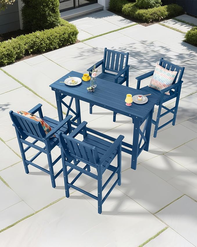 5-Piece HDPE Patio Bar Set, Rectangular Bar Height Table and 4 Adirondack Bar - Image 2