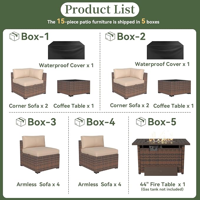 Aoxun 15 Piece Patio Furniture Set - Image 5