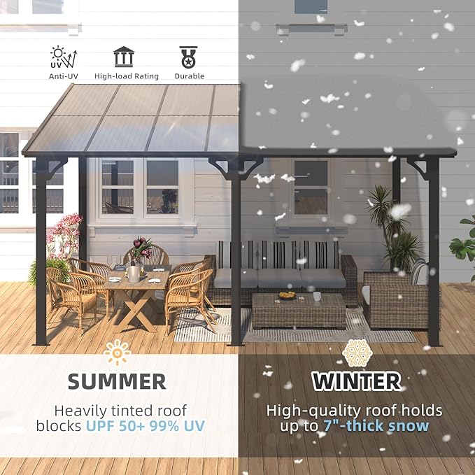 AECOJOY 10' x 28' Gazebo for Patio, Large Wall-Mounted Hard Top Lean-to Gazebo - Image 4