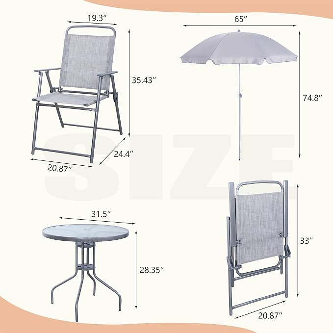Vongrasig 6 Pieces Folding Patio Dining Set, All Weather Small Metal Outdoor - Image 5