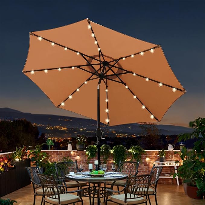 Blissun 9 ft Solar Umbrella, 32 LED Lighted Patio Umbrella, Table Market - Image 6