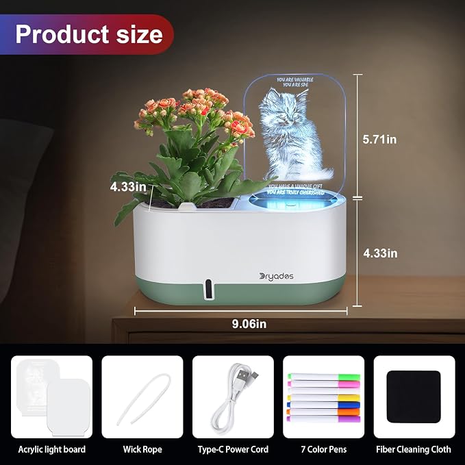 Self-Watering Plant Pot with LED Note Board & 7 Colors Pen Acrylic Message - Image 6