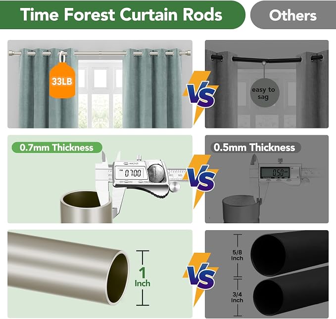 Curtain Rods for Windows 32 to 170, 1 Inch Adjustable Heavy Duty Long Window - Image 8