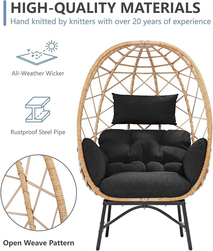 SWITTE Wicker Egg Chair Outdoor, Oversized Patio Lounge Chairs - Image 5