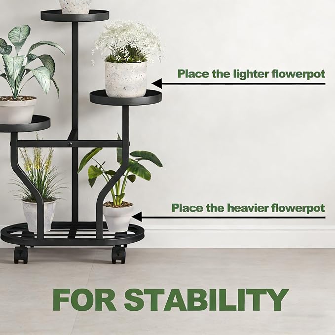 Plant Stand with Wheels 3 Tier Metal Plant Holder Corner Flower Shelf - Image 3