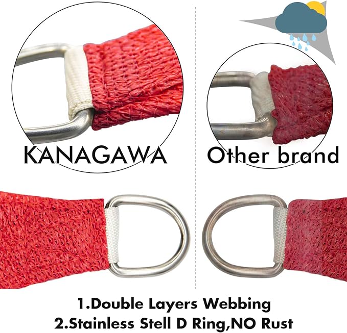 KANAGAWA Sun Shade Sail 10'x10' Scarlet Rectangle UV Block Canopy Awning - Image 4