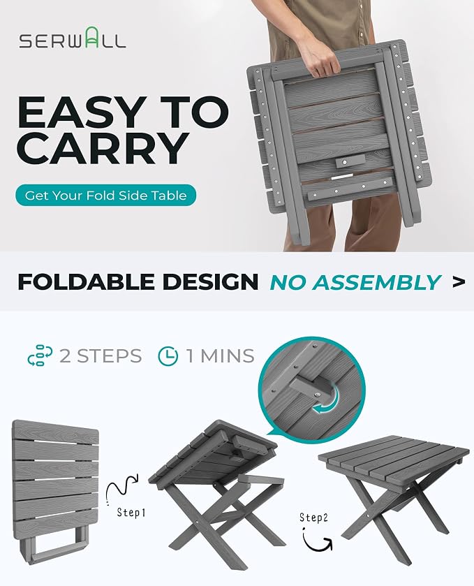 SERWALL Folding Outdoor Side Table Set of 2, Portable Adirondack Side Table - Image 5