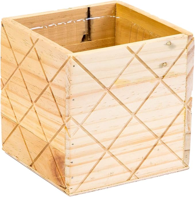 Wood Planter Box with Diamond Cross Hatch Style, 5 Inch Square, Rose Wood - Image 2