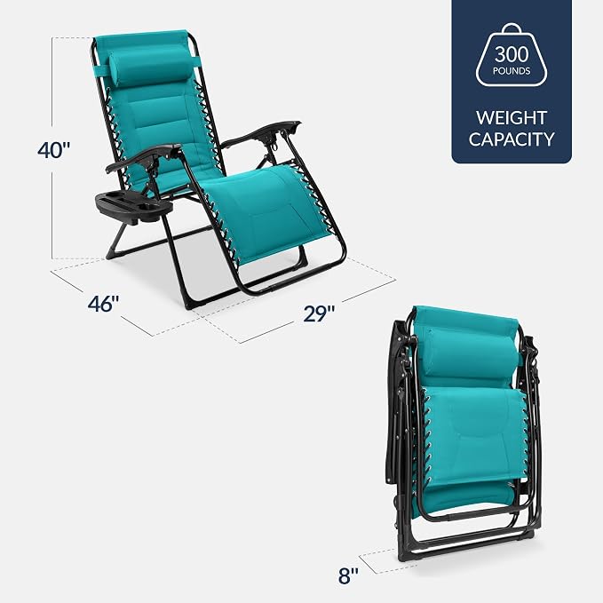 Best Choice Products Oversized Padded Zero Gravity Chair, Folding Outdoor Patio - Image 2