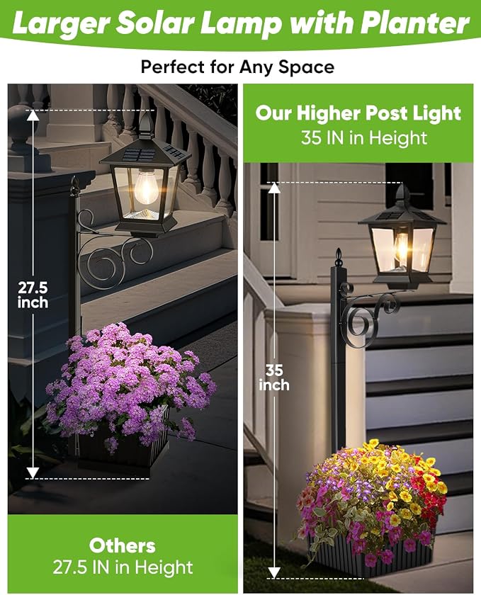 2 in 1 Outdoor Flower Pots, 35” Solar Lamp Post Light - Image 5