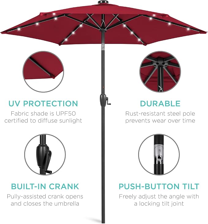 Best Choice Products 7.5ft Outdoor Solar Market Table Patio Umbrella - Image 5