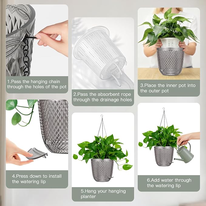 QCQHDU Self Watering Hanging Pots, 2 Pack 7.2 Inch Hanging Planters - Image 6