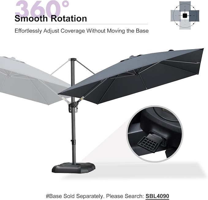 PURPLE LEAF 10 Feet Patio Umbrella Outdoor Cantilever Square Umbrella Aluminum - Image 8
