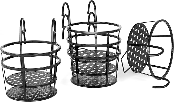 CADANI Iron Hanging Plant Holder Over The Rail Metal Fence Planters, Hanging - Image 7
