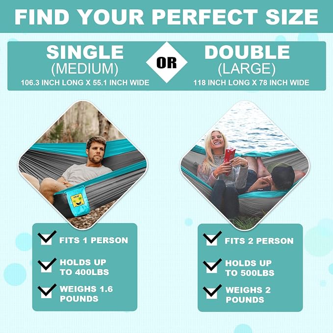SZHLUX Camping Hammock Double & Single Portable Hammocks - Image 2