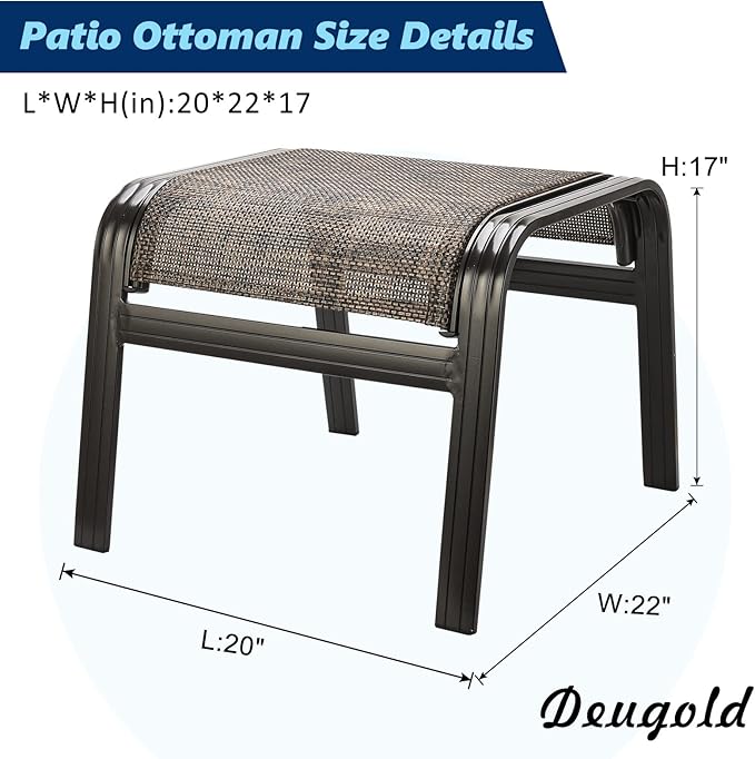 Outdoor Patio Foot Rest Ottoman Seat Textilene Portable Metal Footstool - Image 3