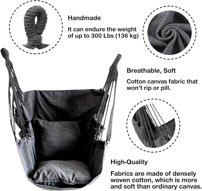 Hommtina Hammock Chair Hanging Rope Swing, Max 300 Lbs Hanging Chair - Image 2
