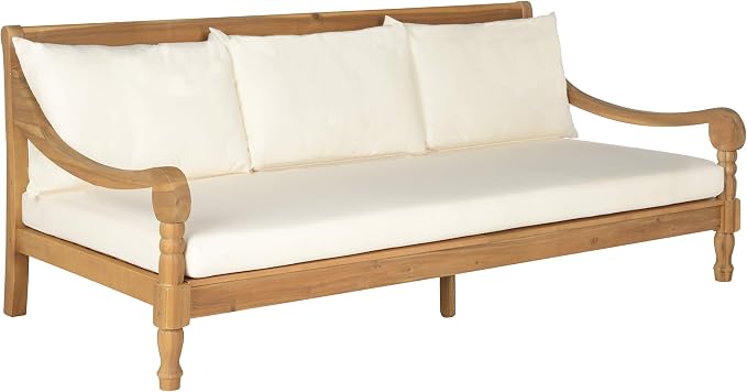Safavieh Outdoor Collection Pasadena Brown /Taupe Acacia Wood Cushioned Daybed - Image 3